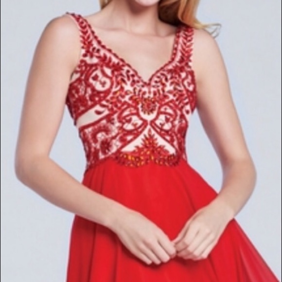 Ellie Wilde Mon Cheri beaded bodice V-Neck special occasion long Gown - Picture 2 of 9